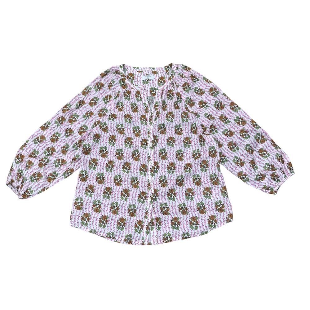 UNTUCKit‎ For Her Marcella Shirt Floral Puff Sleeve Button Down Shirt Top M Work